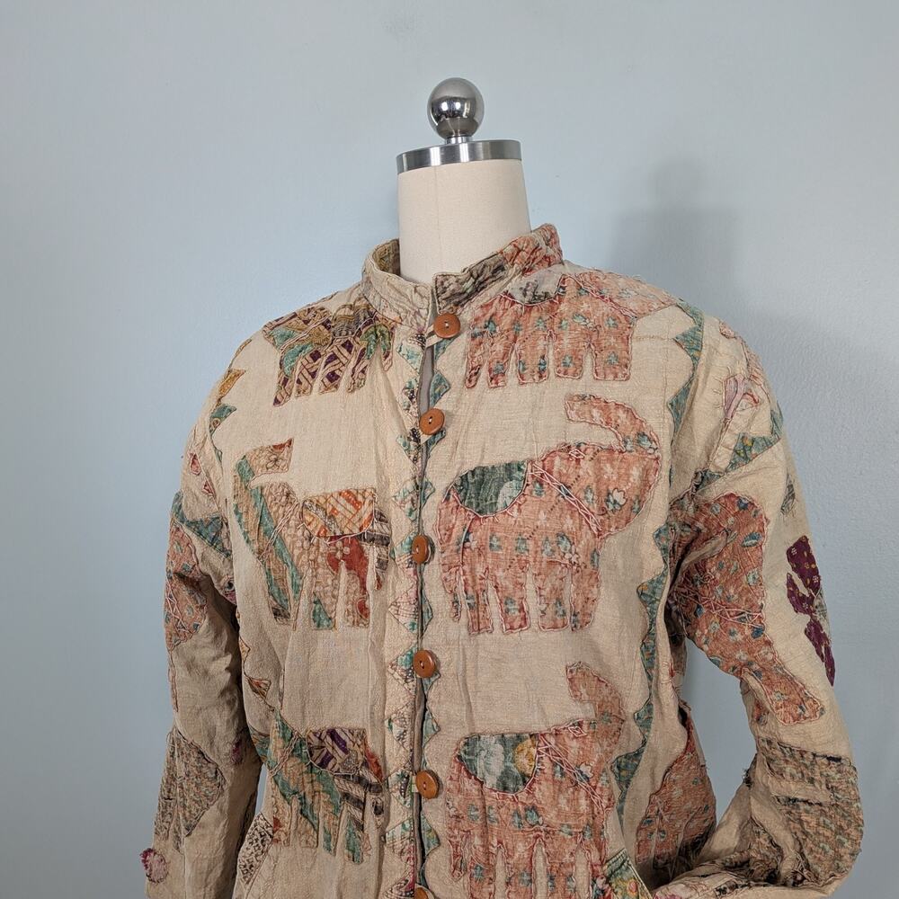Patchwork Elephant Jacket Coat L Brown Boho Indie… - image 8